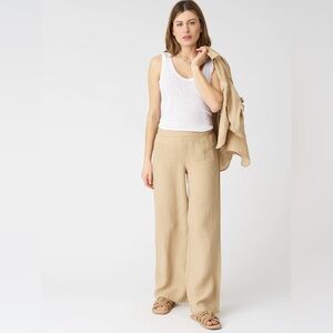 120% Lino Wide-Leg Pants Flat Front Zip Fly/Button Closure Tan Color SZ 42/S